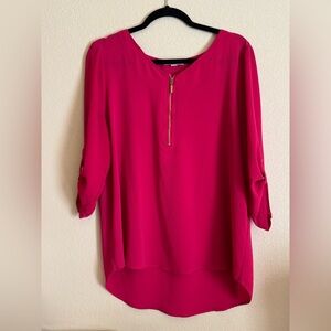 Women's Bright Pink Zip-Front Blouse